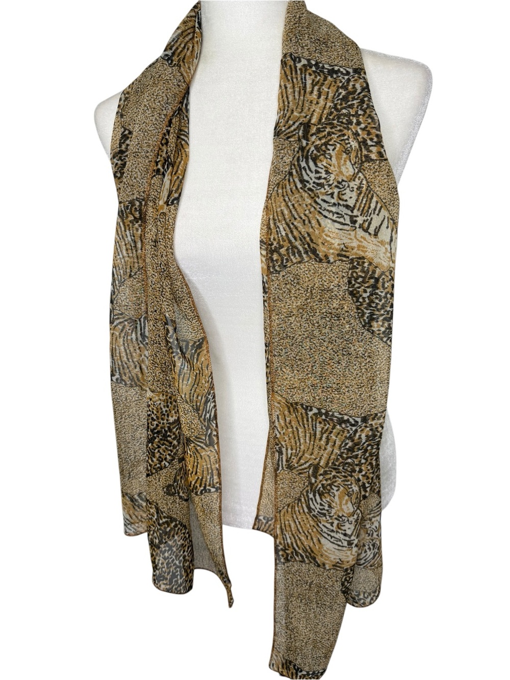 Vintage Animal Print Tiger Scarf in Tan and Black Semi-Sheer Indie Sleaze